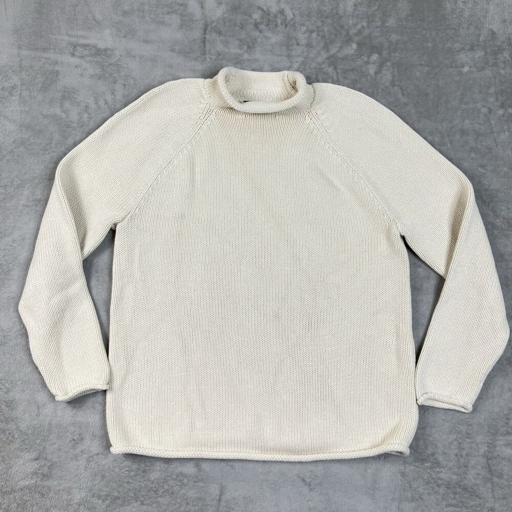 J Crew 1988 Rollneck Sweater Womens S Cream Cotton Minimalist Coastal BW186